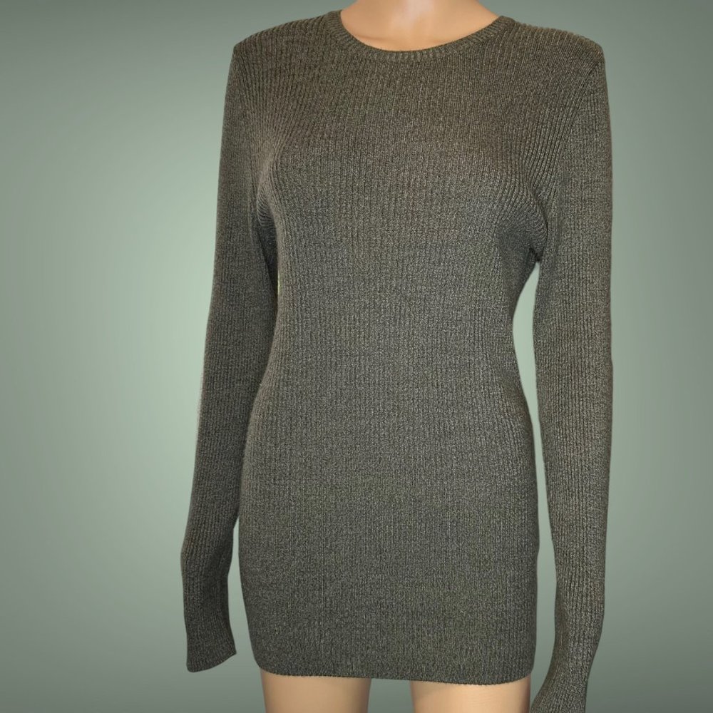 Asos Women Pullover Sweater Medium Green Round Neck Long Sleeves Tight-Knit